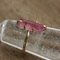 Raw Pink Tourmaline Crystal Ring, October Birthstone