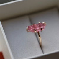 Raw Pink Tourmaline Crystal Ring, October Birthstone