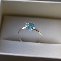 Uncut Natural Blue Brazilian Santa Maria Aquamarine Crystal Ring, March Birthstone