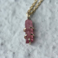 Raw Pink Tourmaline Pendant Necklace, October Birthstone