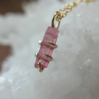 Raw Pink Tourmaline Pendant Necklace, October Birthstone