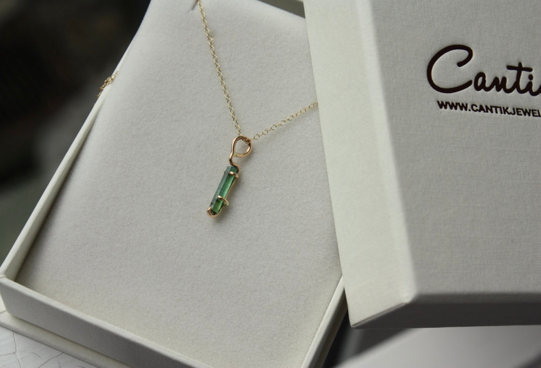 Raw Green Indicolite Tourmaline Pendant Necklace