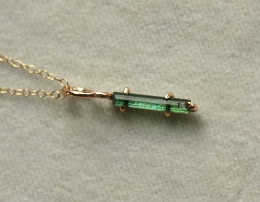 Raw Green Indicolite Tourmaline Pendant Necklace