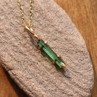 Raw Green Indicolite Tourmaline Pendant Necklace