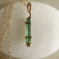 Raw Green Indicolite Tourmaline Pendant Necklace