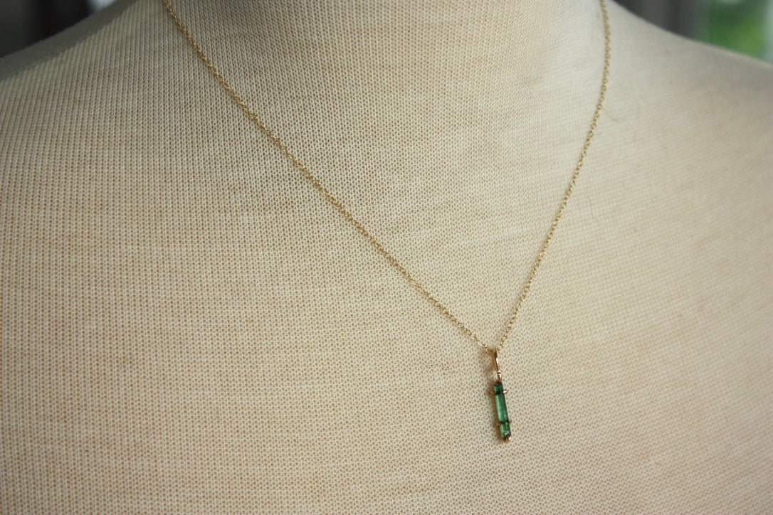 Raw Green Indicolite Tourmaline Pendant Necklace