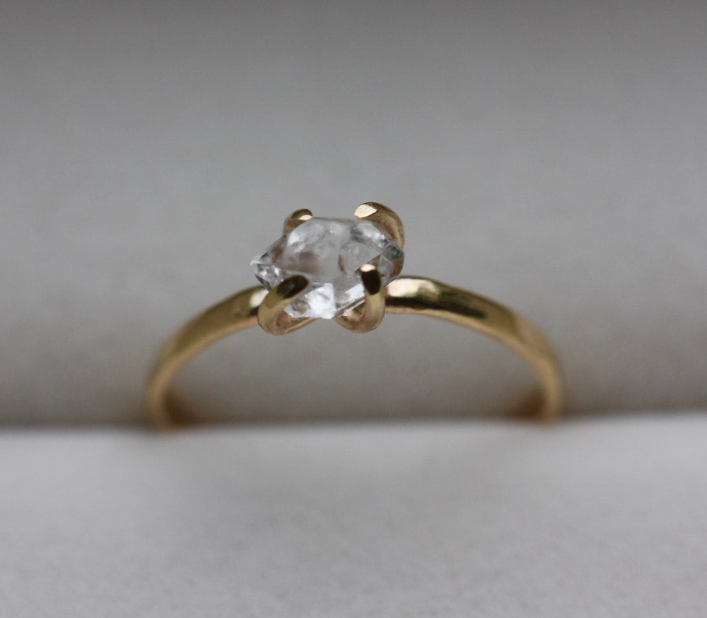 Natural Raw Herkimer Diamond Ring, 14k Gold