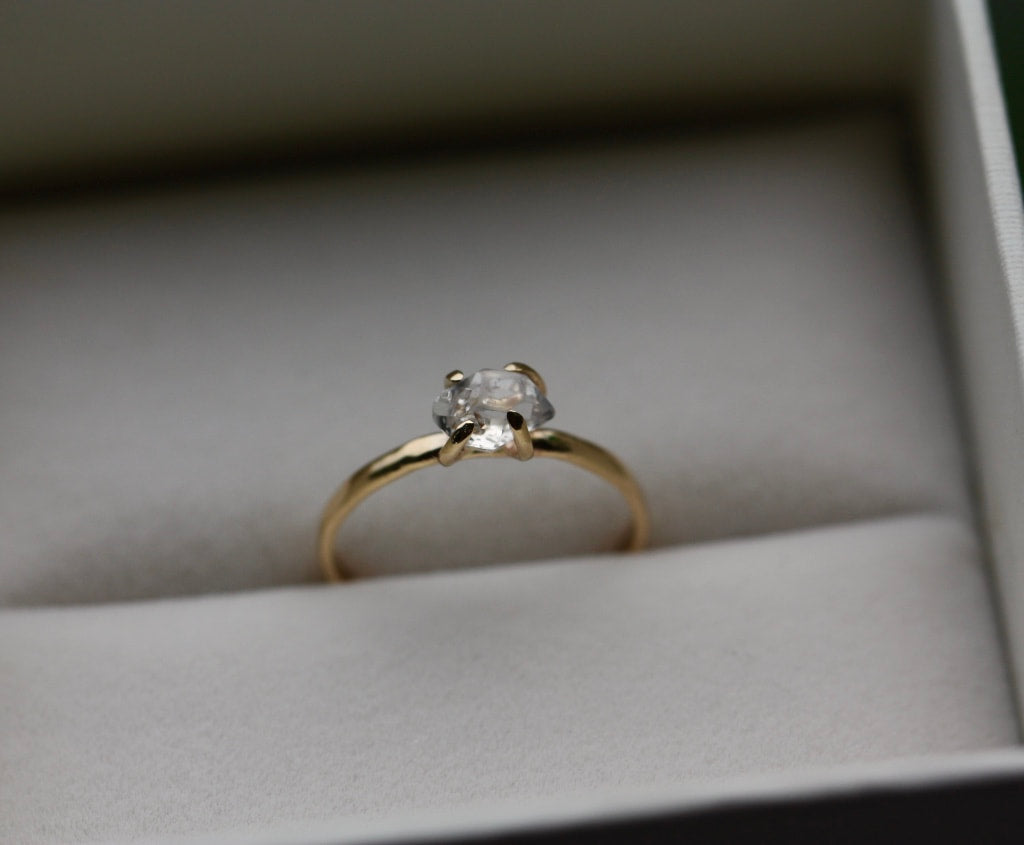 Natural Raw Herkimer Diamond Ring, 14k Gold
