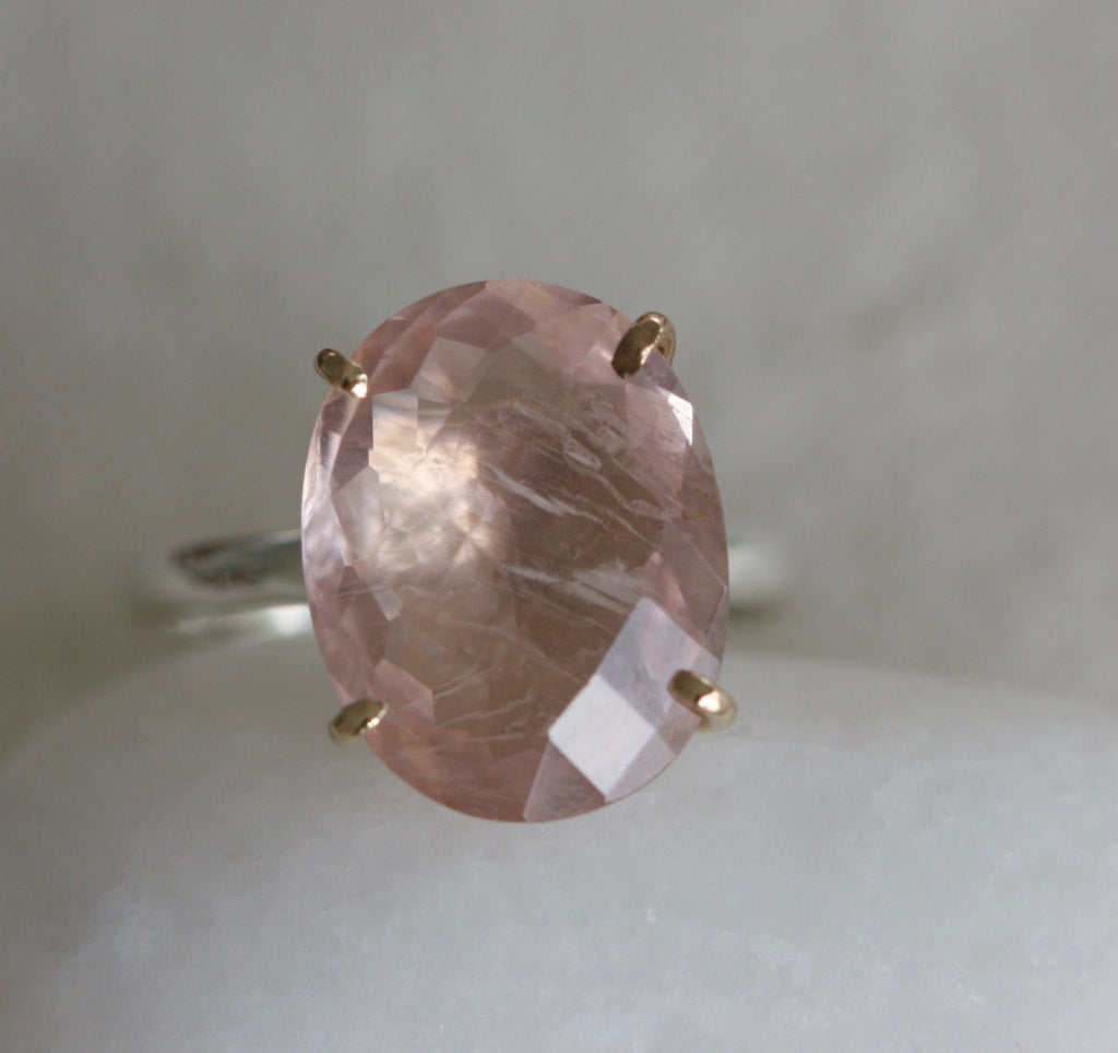 Large Pink Tourmaline Ring, 14k Gold and 92.5 Sterling Silver