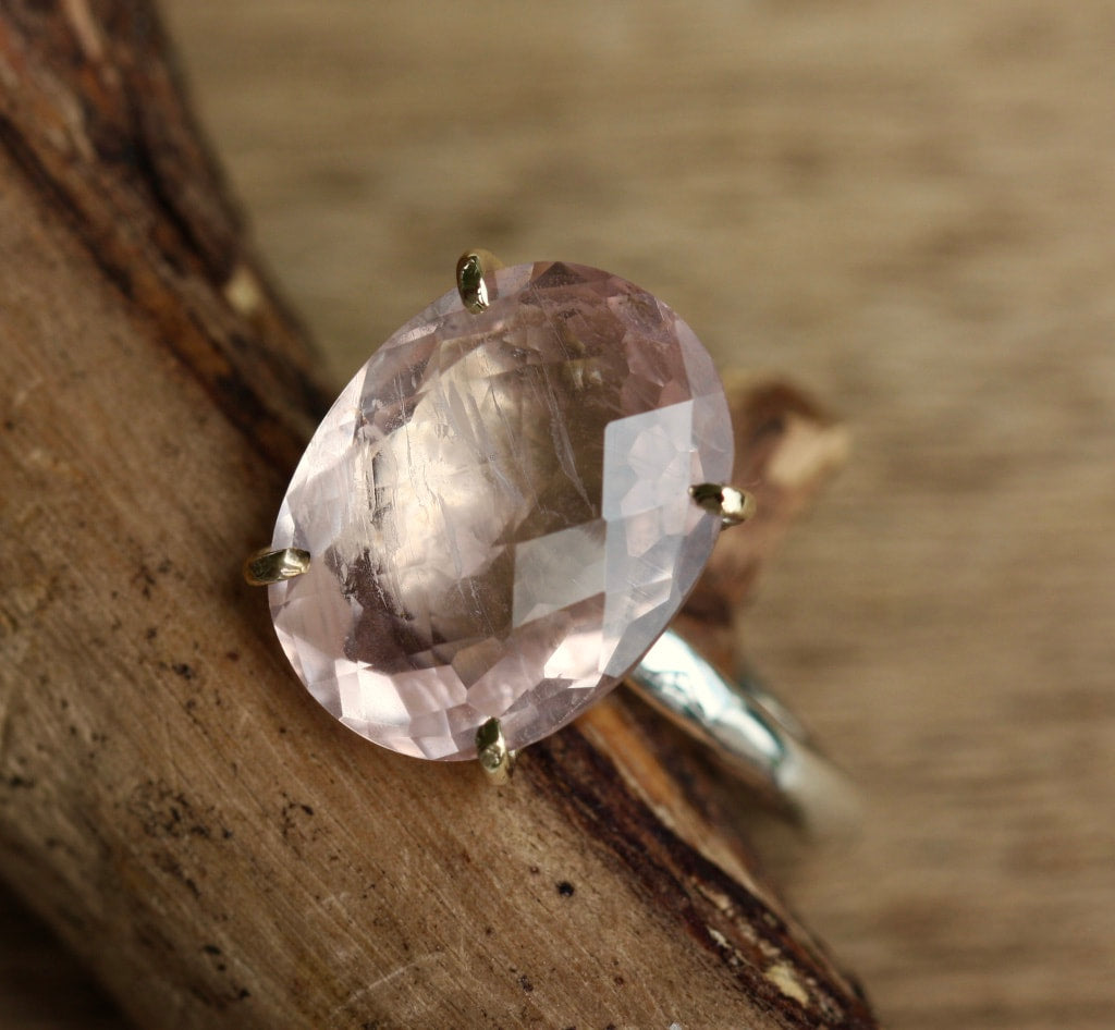 Large Pink Tourmaline Ring, 14k Gold and 92.5 Sterling Silver