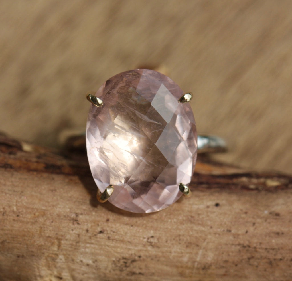 Large Pink Tourmaline Ring, 14k Gold and 92.5 Sterling Silver