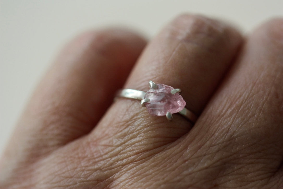 Uncut Natural Pink Tourmaline Ring, 92.5 Sterling Silver, October Birthstone
