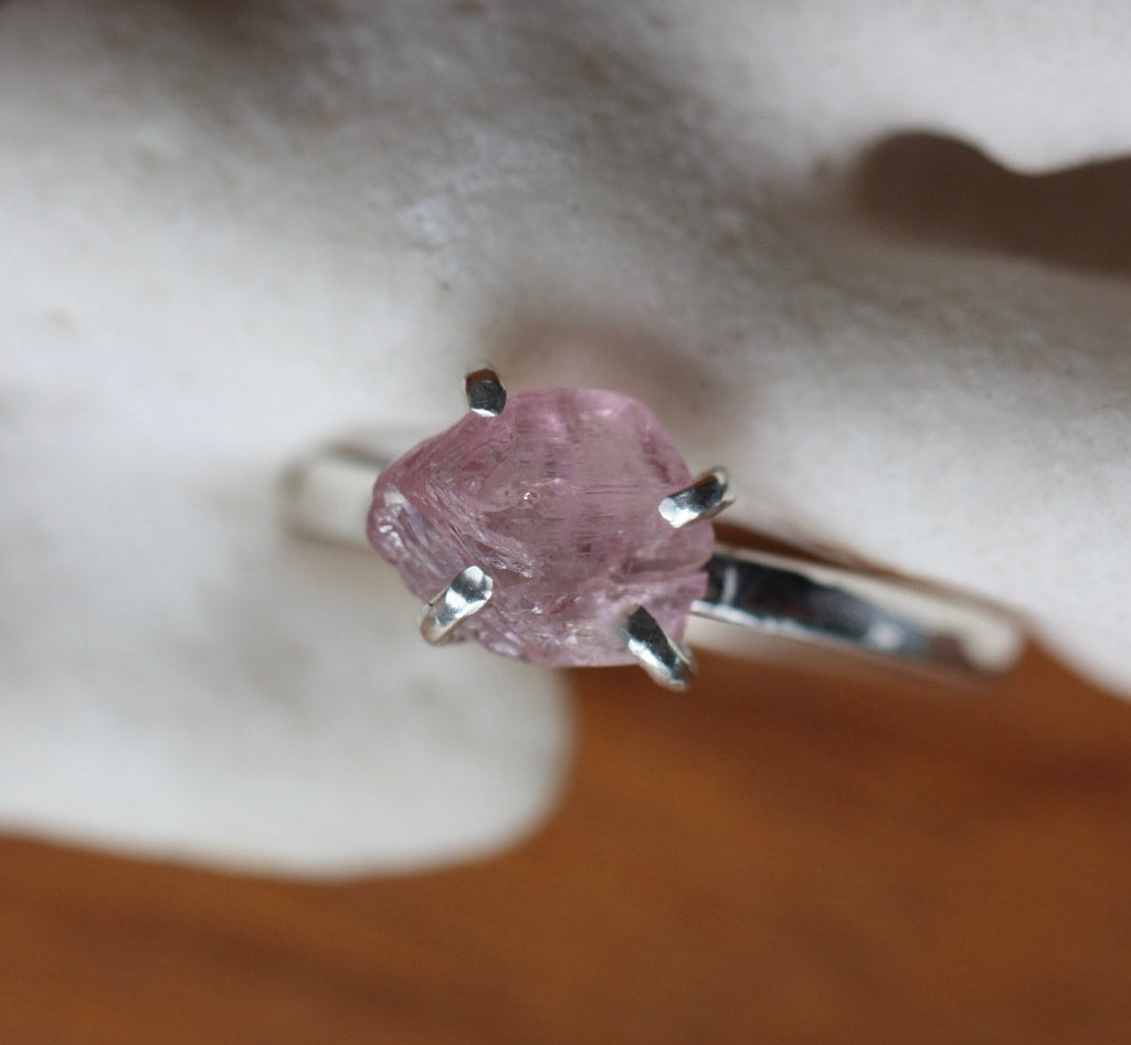 Uncut Natural Pink Tourmaline Ring, 92.5 Sterling Silver, October Birthstone