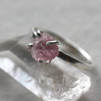 Uncut Natural Pink Tourmaline Ring, 92.5 Sterling Silver, October Birthstone