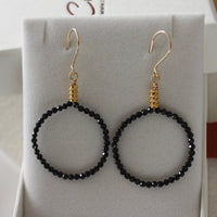 Natural Black Spinel Hoop Earrings, 14k Gold Filled/22k Gold Vermeil