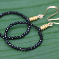 Natural Black Spinel Hoop Earrings, 14k Gold Filled/22k Gold Vermeil