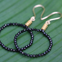 Natural Black Spinel Hoop Earrings, 14k Gold Filled/22k Gold Vermeil
