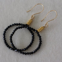 Natural Black Spinel Hoop Earrings, 14k Gold Filled/22k Gold Vermeil