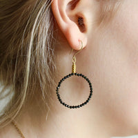 Natural Black Spinel Hoop Earrings, 14k Gold Filled/22k Gold Vermeil