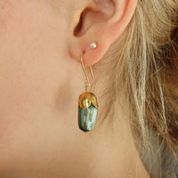Olive Green Biwa Freshwater Pearl Acorn/Tulip Earrings