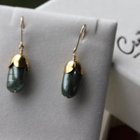 Olive Green Biwa Freshwater Pearl Acorn/Tulip Earrings
