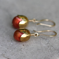 Orange Freshwater Pearl Acorn/Tulip Earrings