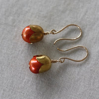Orange Freshwater Pearl Acorn/Tulip Earrings