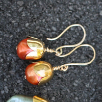 Orange Freshwater Pearl Acorn/Tulip Earrings