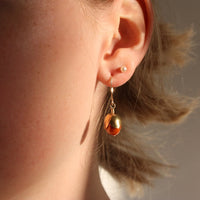 Orange Freshwater Pearl Acorn/Tulip Earrings