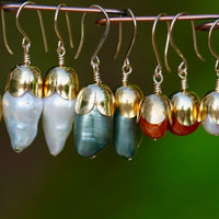 Orange Freshwater Pearl Acorn/Tulip Earrings