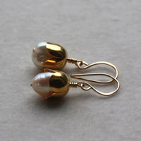 Cream White Freshwater Pearl Acorn/Tulip Earrings