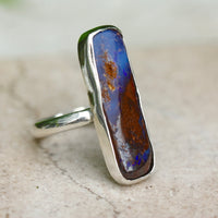 Raw Australian Boulder Matrix Opal Ring, 92.5 Sterling Silver