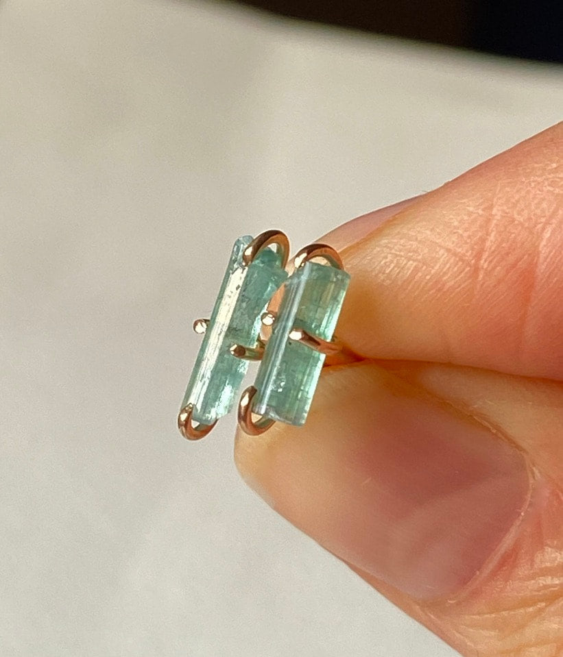 Raw Paraiba Blue Green Tourmaline Stud Earrings