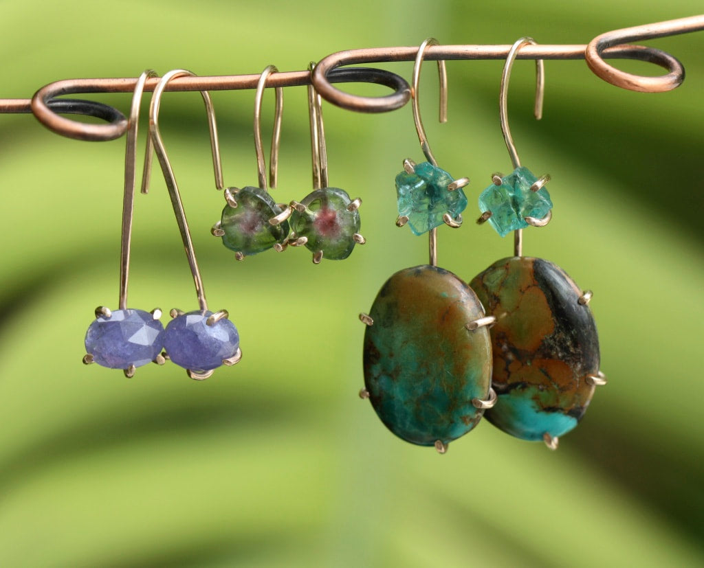 Bi-Color Watermelon Tourmaline Slice Earrings, Green and Pink Tourmaline Earrings