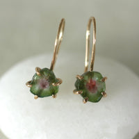 Bi-Color Watermelon Tourmaline Slice Earrings, Green and Pink Tourmaline Earrings