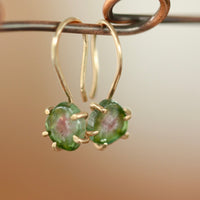 Bi-Color Watermelon Tourmaline Slice Earrings, Green and Pink Tourmaline Earrings