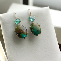 Tibetan Turquoise and Raw Madagascar Neon Apatite Earrings