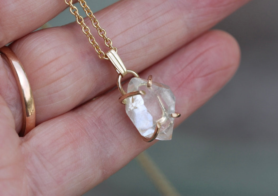 Natural Herkimer Diamond Pendant Necklace, April Birthstone Necklace