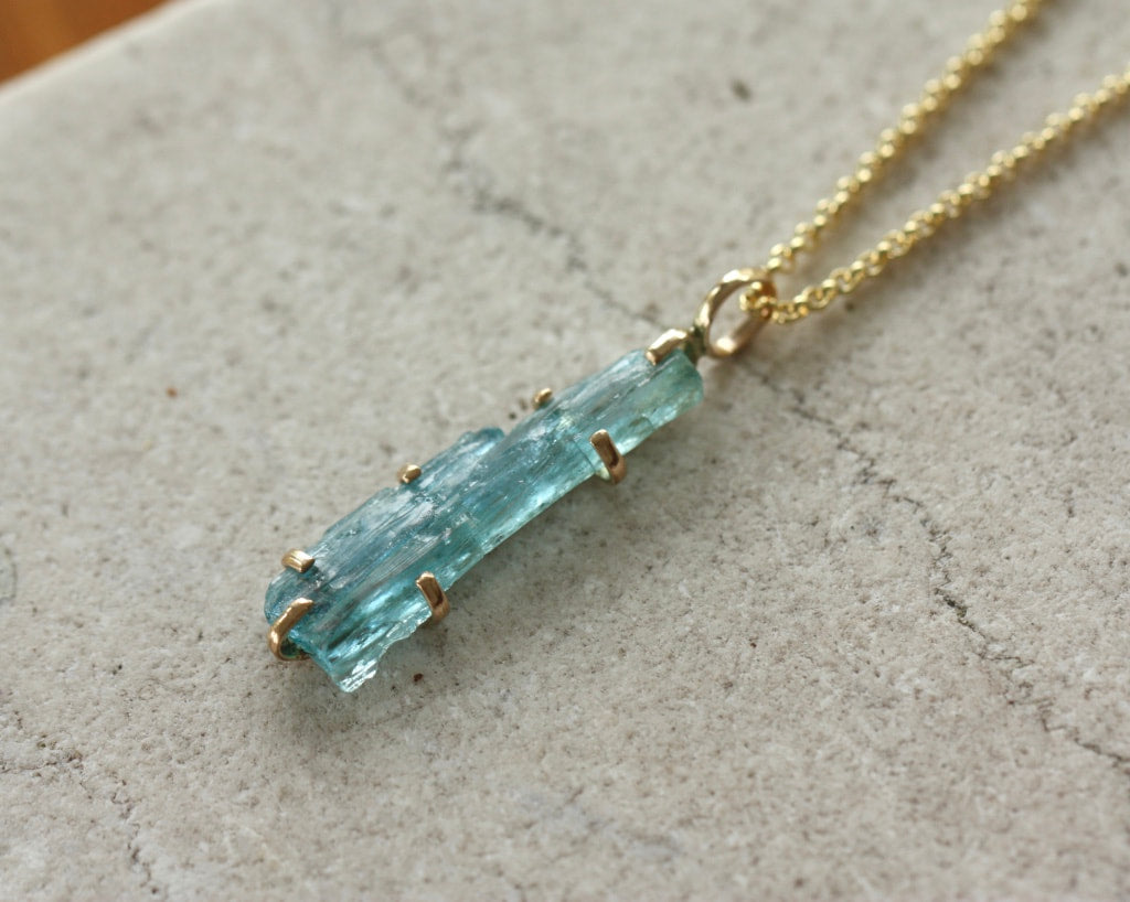 AS SEEN IN TATLER UK Raw, Unpolished Brazilian Santa Maria Aquamarine Pendant Necklace, March Birthstone Pendant Necklace