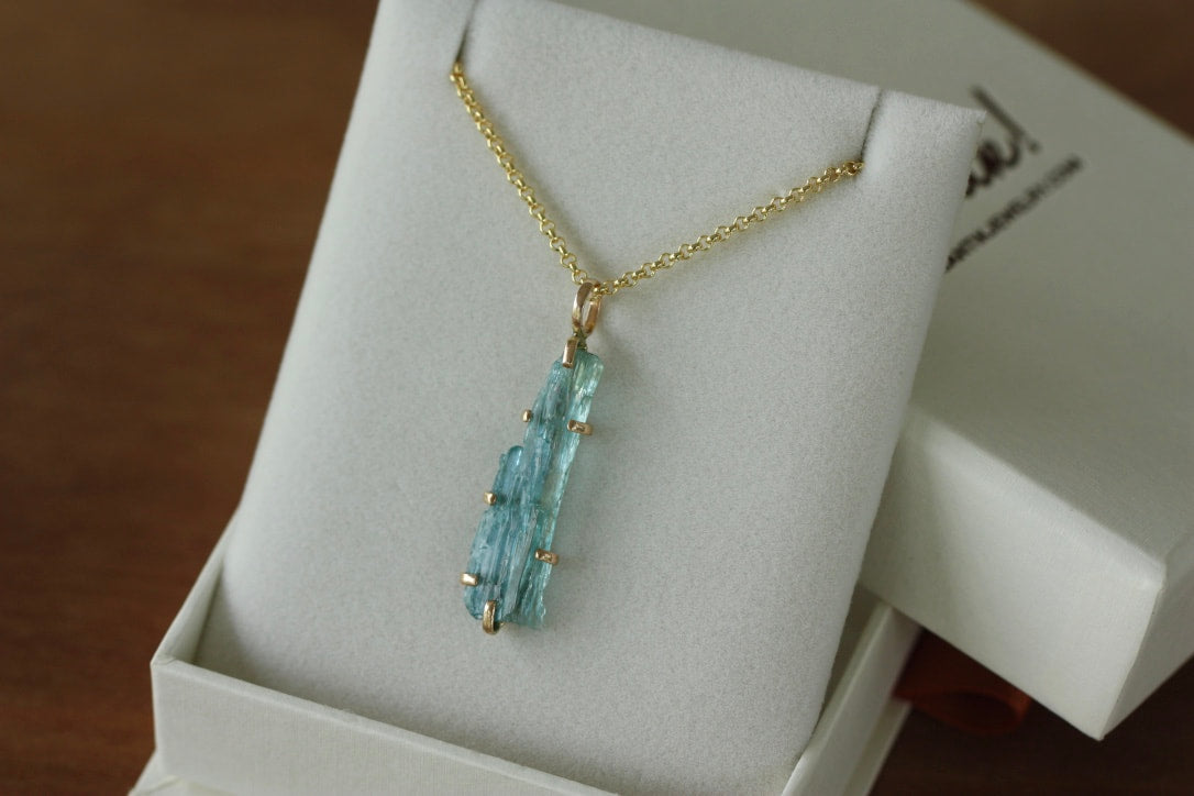 AS SEEN IN TATLER UK Raw, Unpolished Brazilian Santa Maria Aquamarine Pendant Necklace, March Birthstone Pendant Necklace