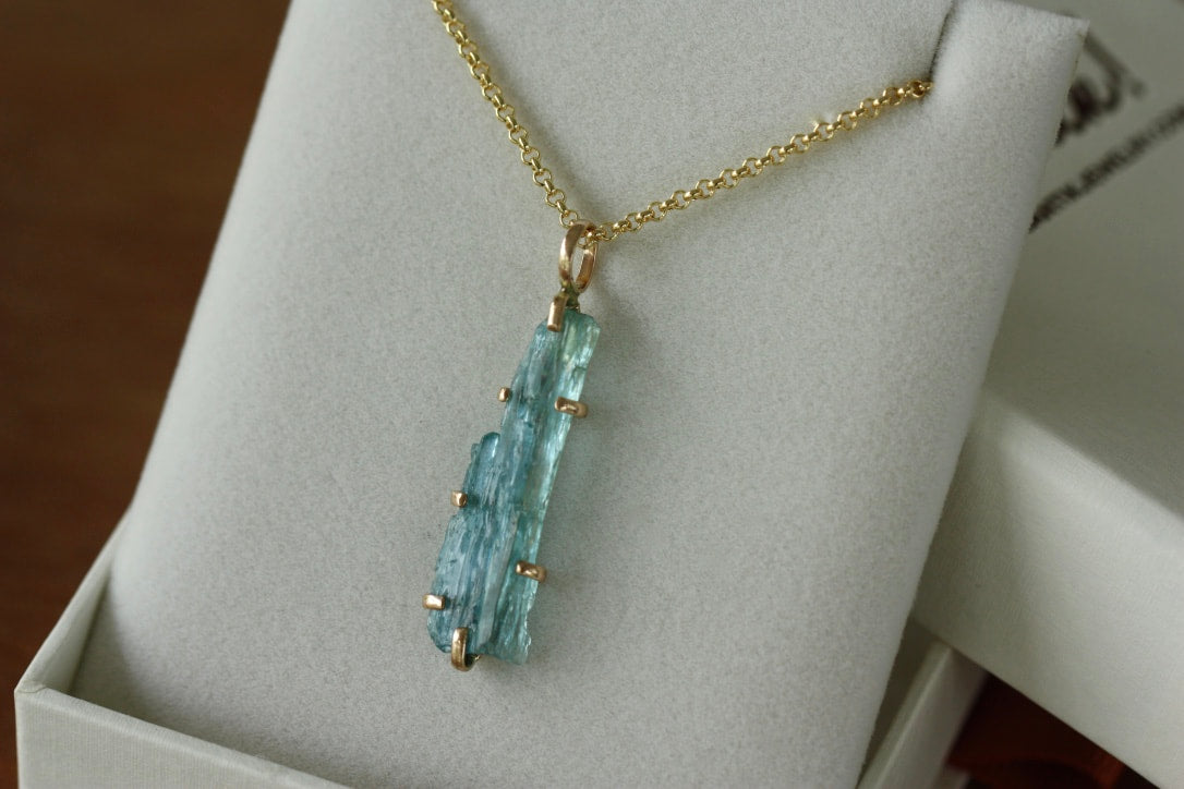 AS SEEN IN TATLER UK Raw, Unpolished Brazilian Santa Maria Aquamarine Pendant Necklace, March Birthstone Pendant Necklace