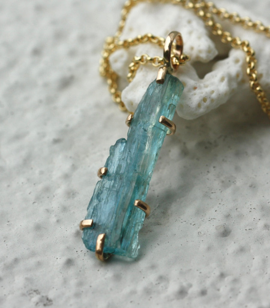 AS SEEN IN TATLER UK Raw, Unpolished Brazilian Santa Maria Aquamarine Pendant Necklace, March Birthstone Pendant Necklace