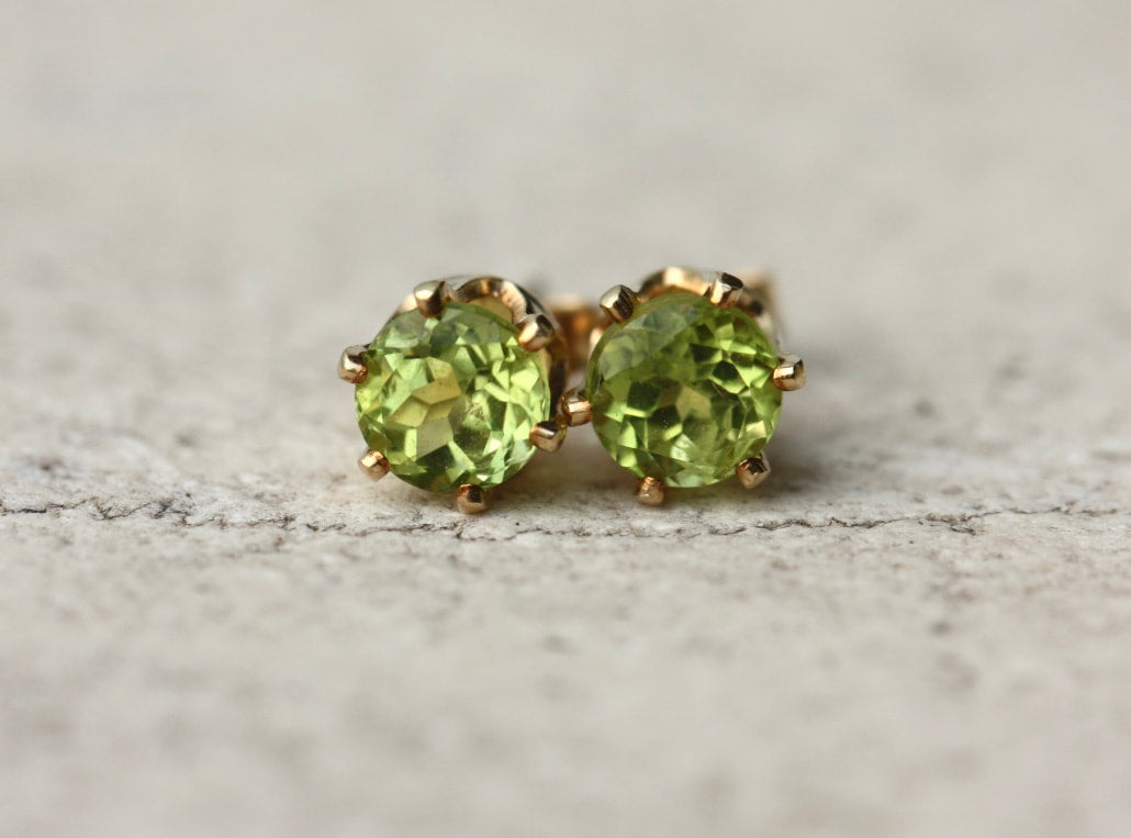 Peridot Stud Earrings, August Birthstone Stud Earrings