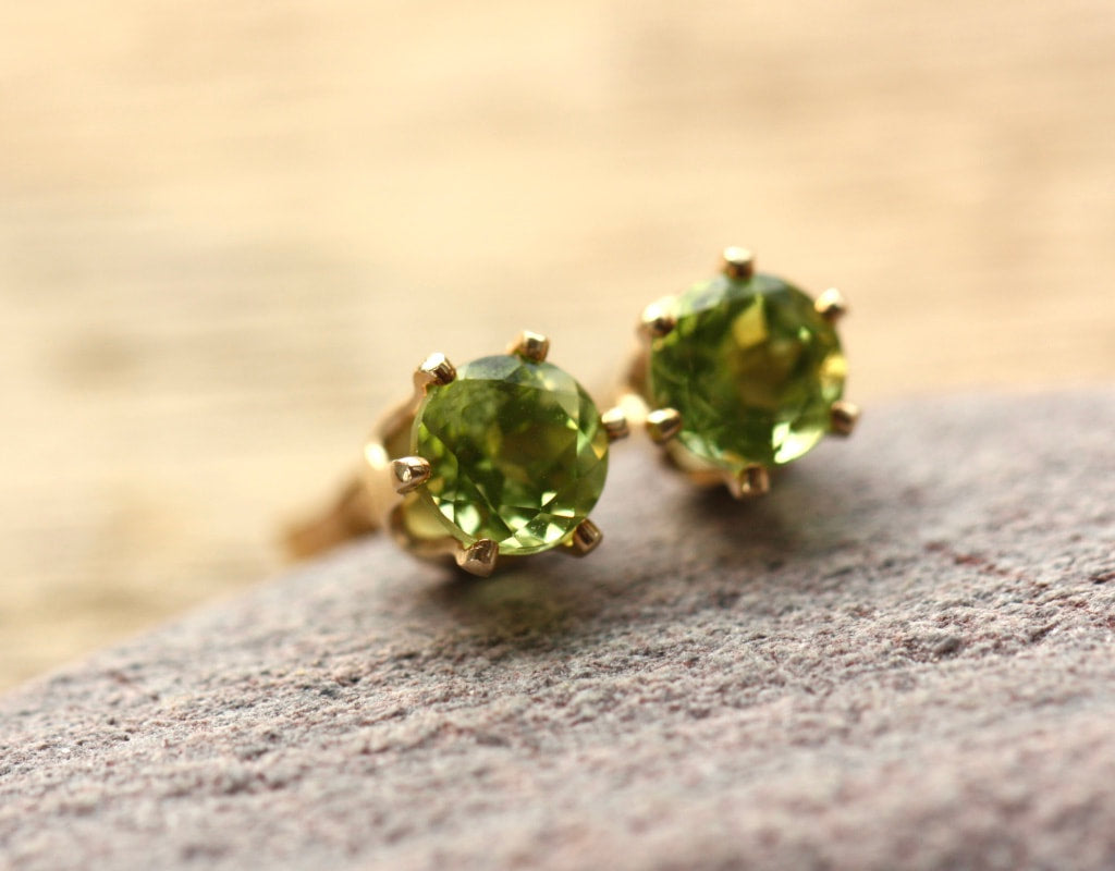 Peridot Stud Earrings, August Birthstone Stud Earrings