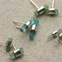 Raw Light Green/Blue Tourmaline Stud Earrings
