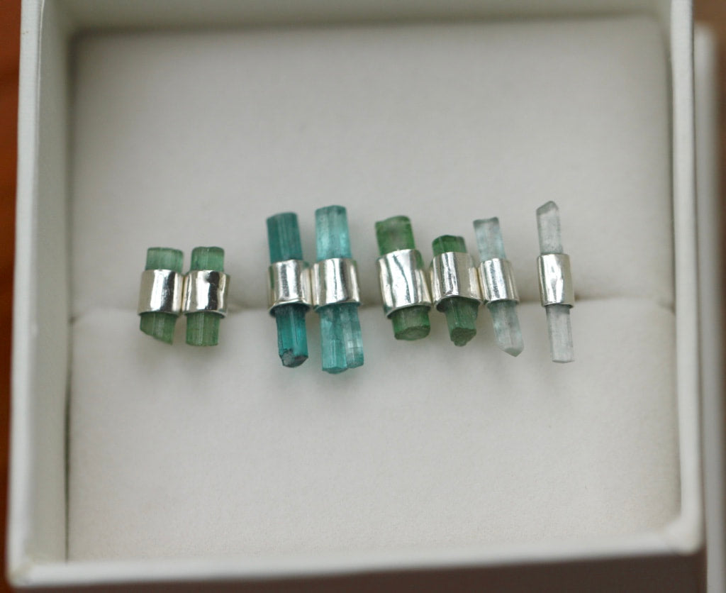 Raw Light Green/Blue Tourmaline Stud Earrings