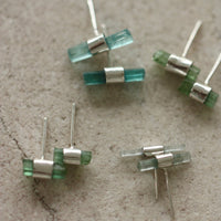 Raw Light Green/Blue Tourmaline Stud Earrings