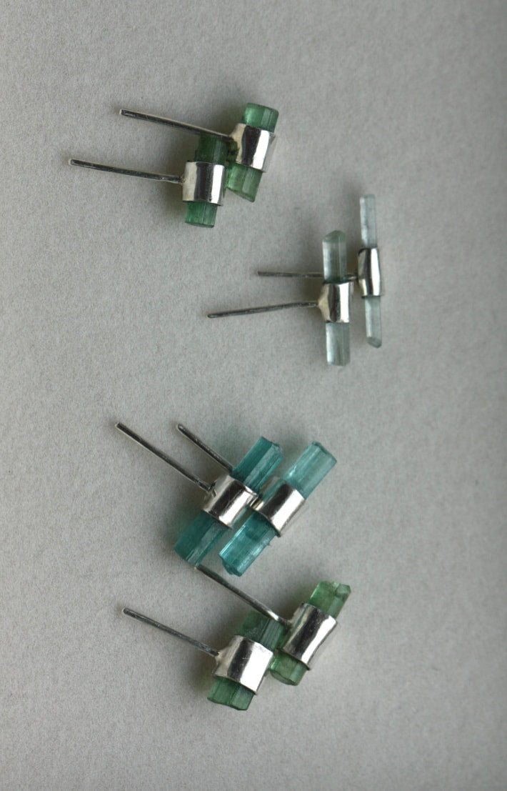 Raw Light Green/Blue Tourmaline Stud Earrings