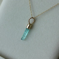 Raw Paraiba Blue/Green Tourmaline Pendant Necklace, October Birthstone Pendant Necklace, 14k Gold