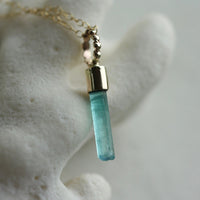 Raw Paraiba Blue/Green Tourmaline Pendant Necklace, October Birthstone Pendant Necklace, 14k Gold